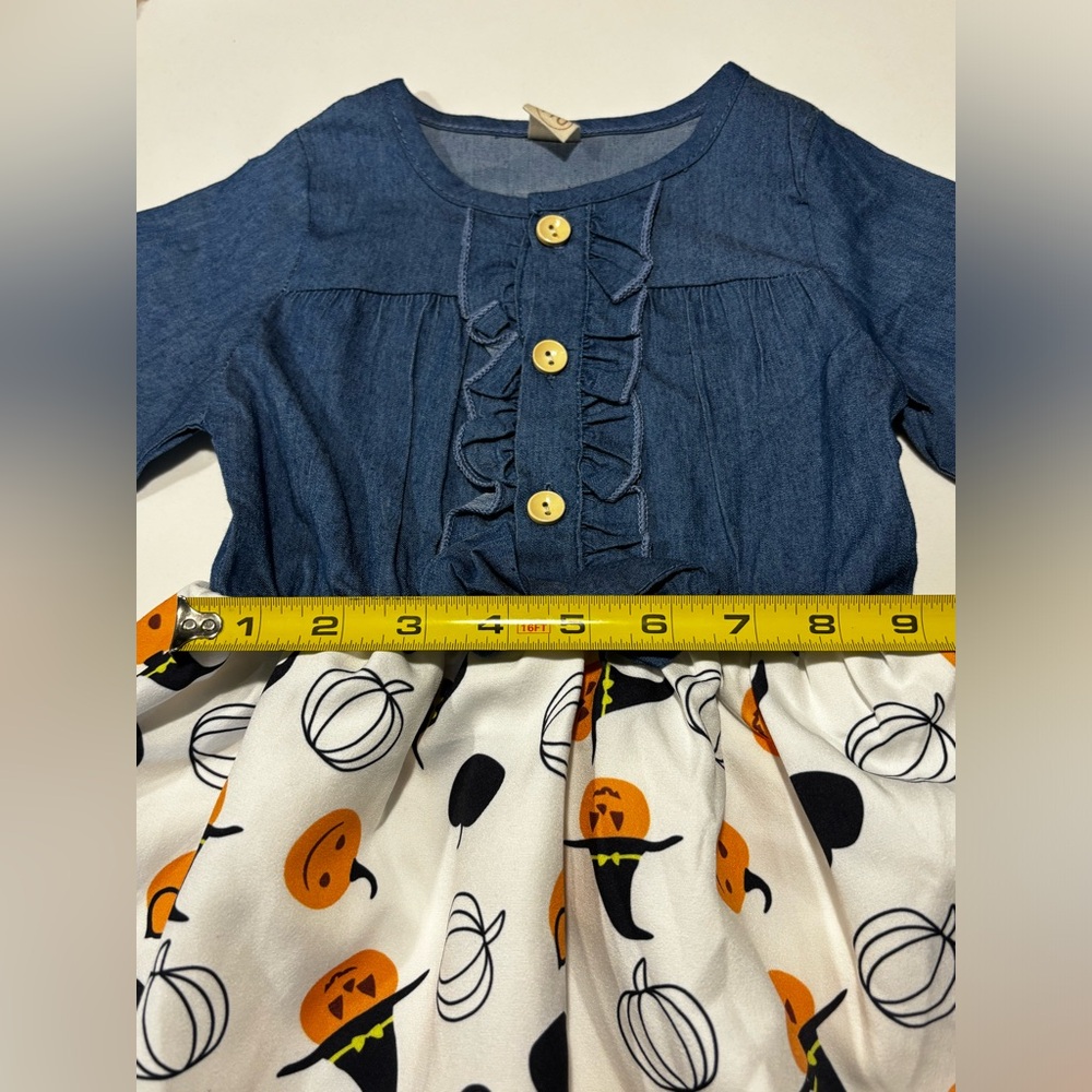 Halloween Denim Pumpkin Dress Girls Size 110 or 4 - Picture 6 of 7
